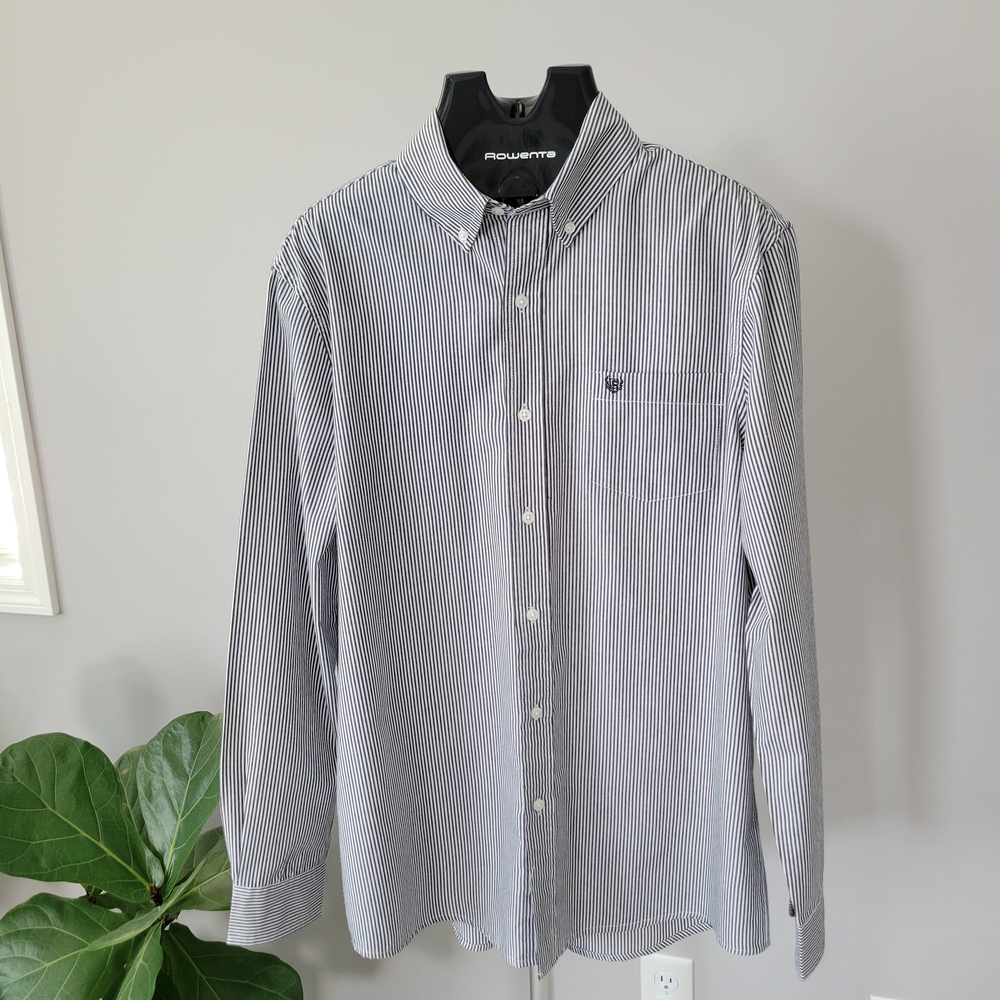 Chaps Men's Black and White Striped Casual Shirt